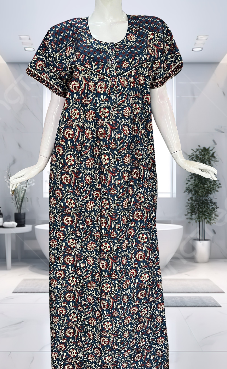 Blue Garden Pure Cotton Nighty. Pure Durable Cotton | Laces and Frills