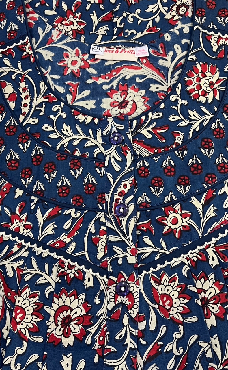 Blue Garden Pure Cotton Nighty. Pure Durable Cotton | Laces and Frills