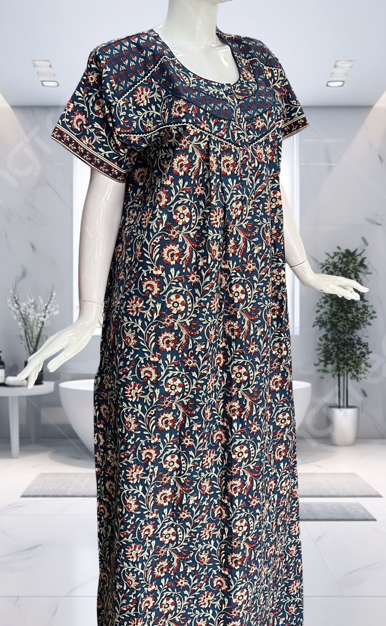 Blue Garden Pure Cotton Nighty. Pure Durable Cotton | Laces and Frills