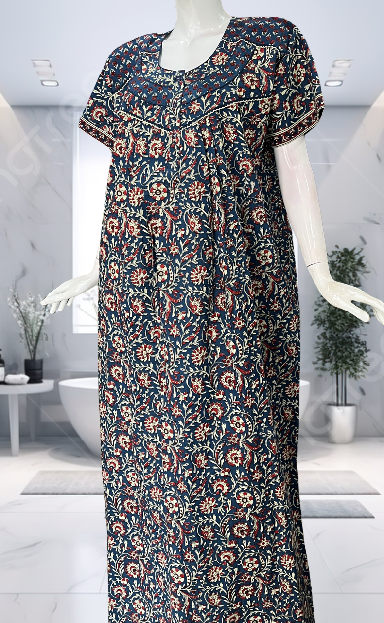 Blue Garden Pure Cotton Nighty. Pure Durable Cotton | Laces and Frills