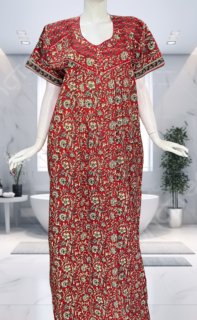Red Garden Pure Cotton Nighty. Pure Durable Cotton | Laces and Frills - Laces and Frills