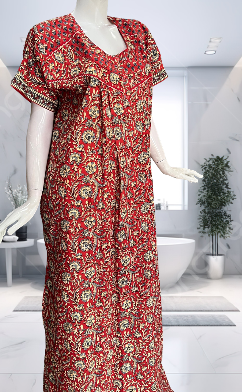 Red Garden Pure Cotton Nighty. Pure Durable Cotton | Laces and Frills - Laces and Frills