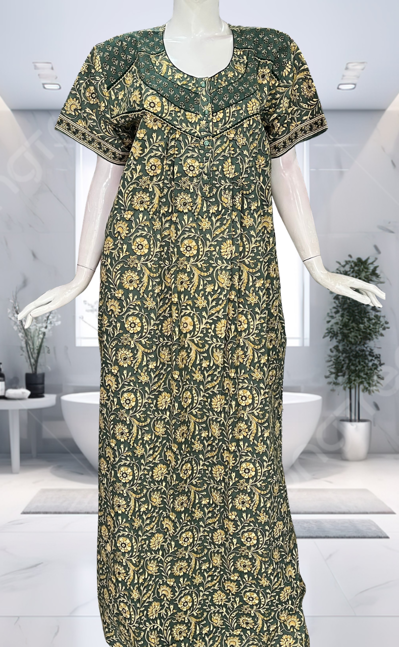 Green Garden Pure Cotton Nighty. Pure Durable Cotton | Laces and Frills