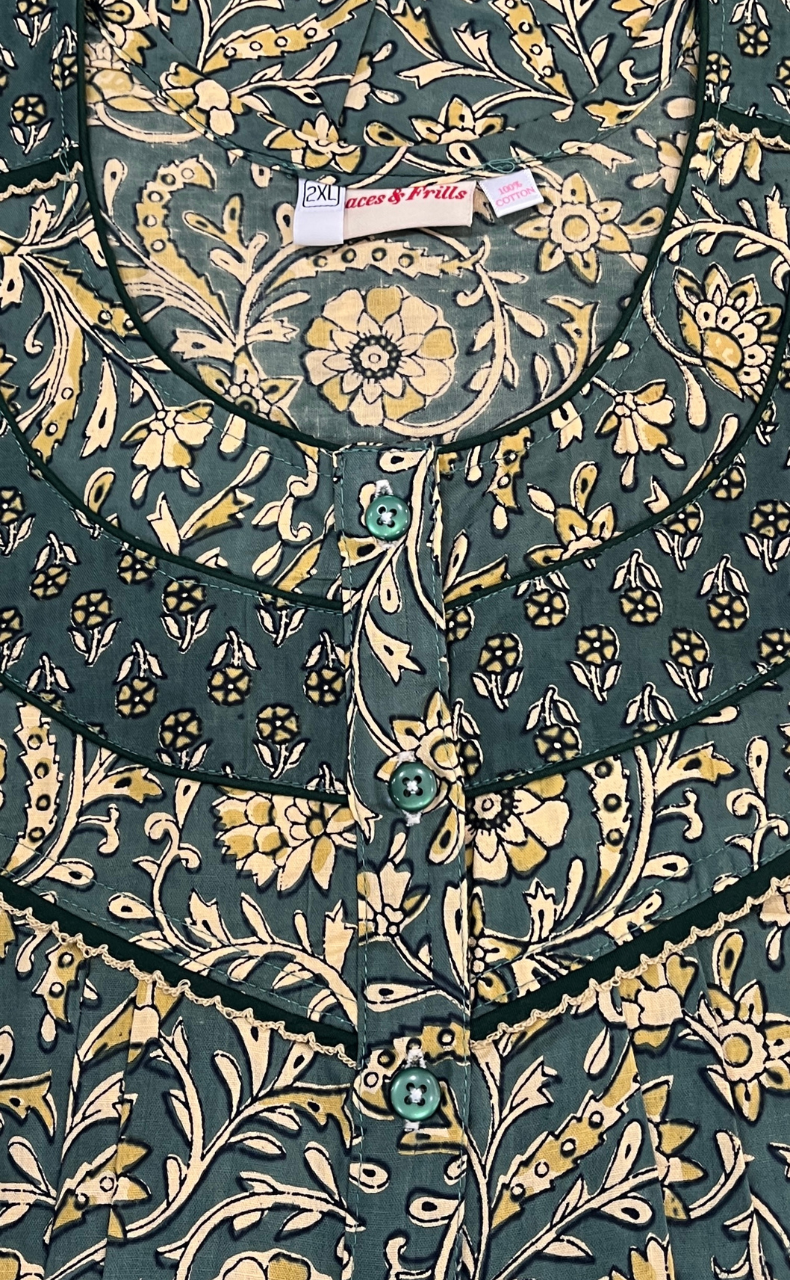Green Garden Pure Cotton Nighty. Pure Durable Cotton | Laces and Frills