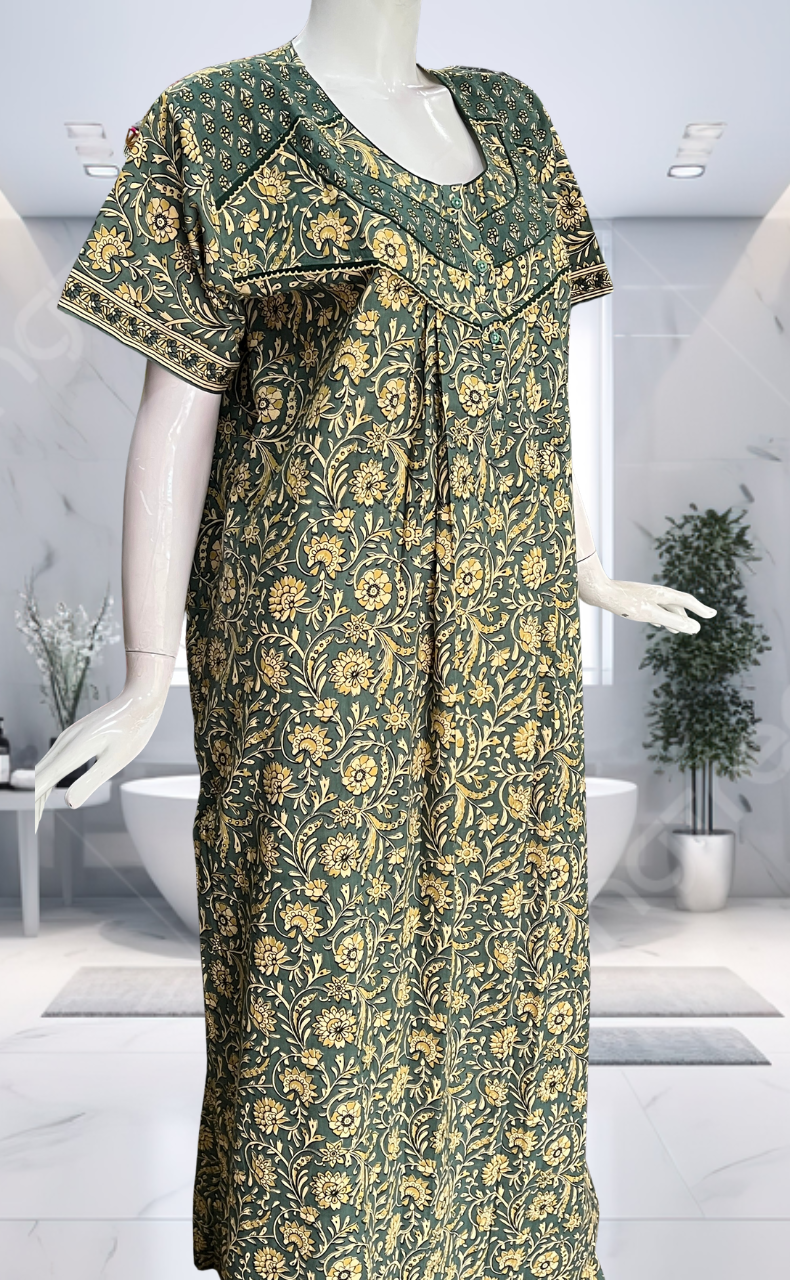 Green Garden Pure Cotton Nighty. Pure Durable Cotton | Laces and Frills