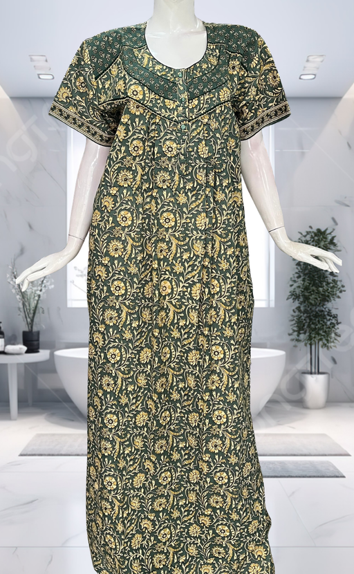 Green Garden Pure Cotton Nighty. Pure Durable Cotton | Laces and Frills - Laces and Frills