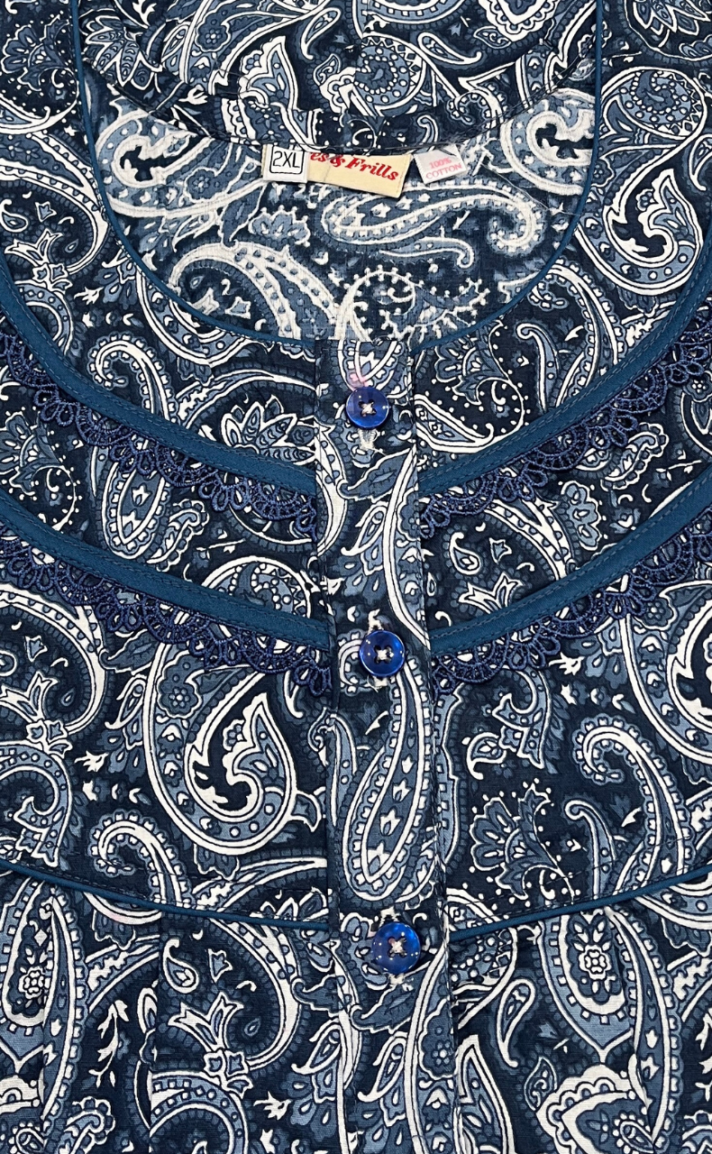 Blue Paisley Print Pure Cotton Nighty. Pure Durable Cotton | Laces and Frills