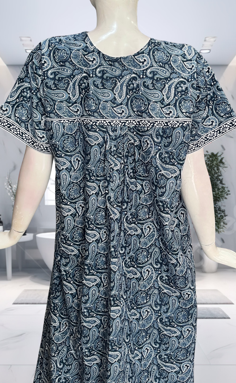 Blue Paisley Print Pure Cotton Nighty. Pure Durable Cotton | Laces and Frills