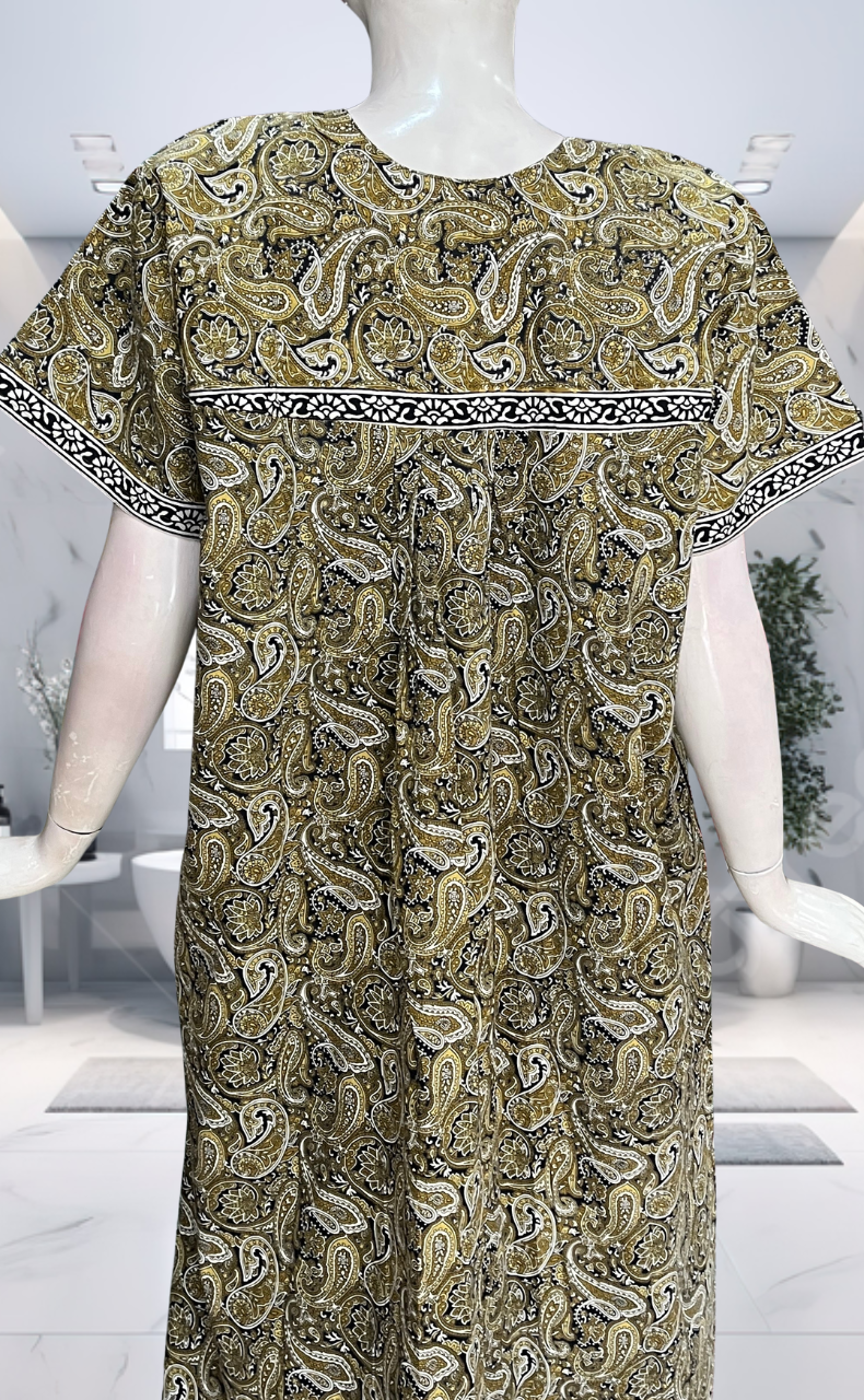 Mustard Paisley Print Pure Cotton Nighty. Pure Durable Cotton | Laces and Frills