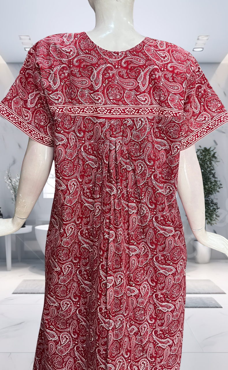 Red Paisley Print Pure Cotton Nighty. Pure Durable Cotton | Laces and Frills