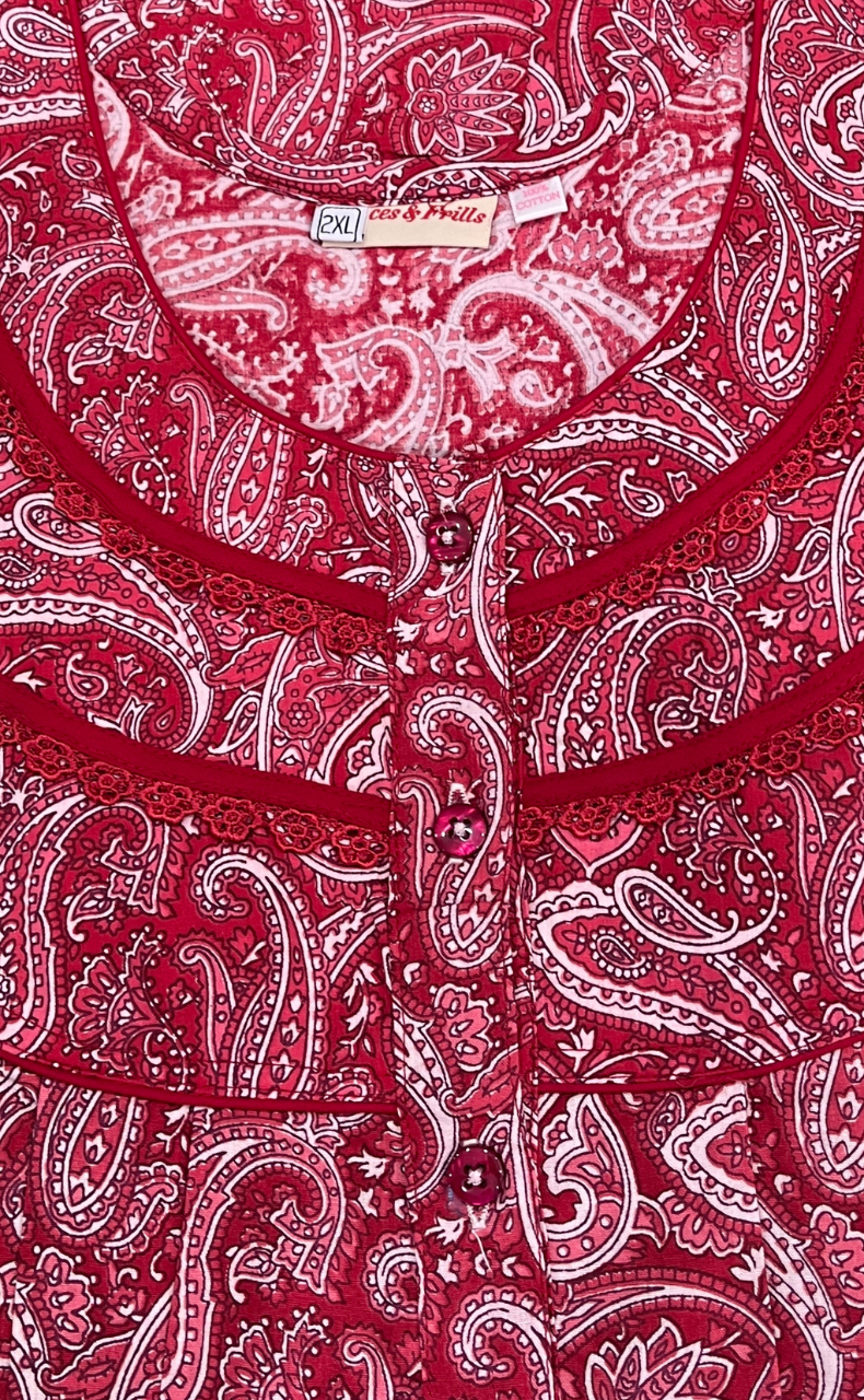 Red Paisley Print Pure Cotton Nighty. Pure Durable Cotton | Laces and Frills