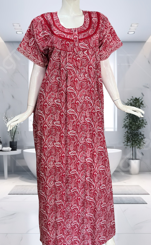 Red Paisley Print Pure Cotton Nighty. Pure Durable Cotton | Laces and Frills - Laces and Frills