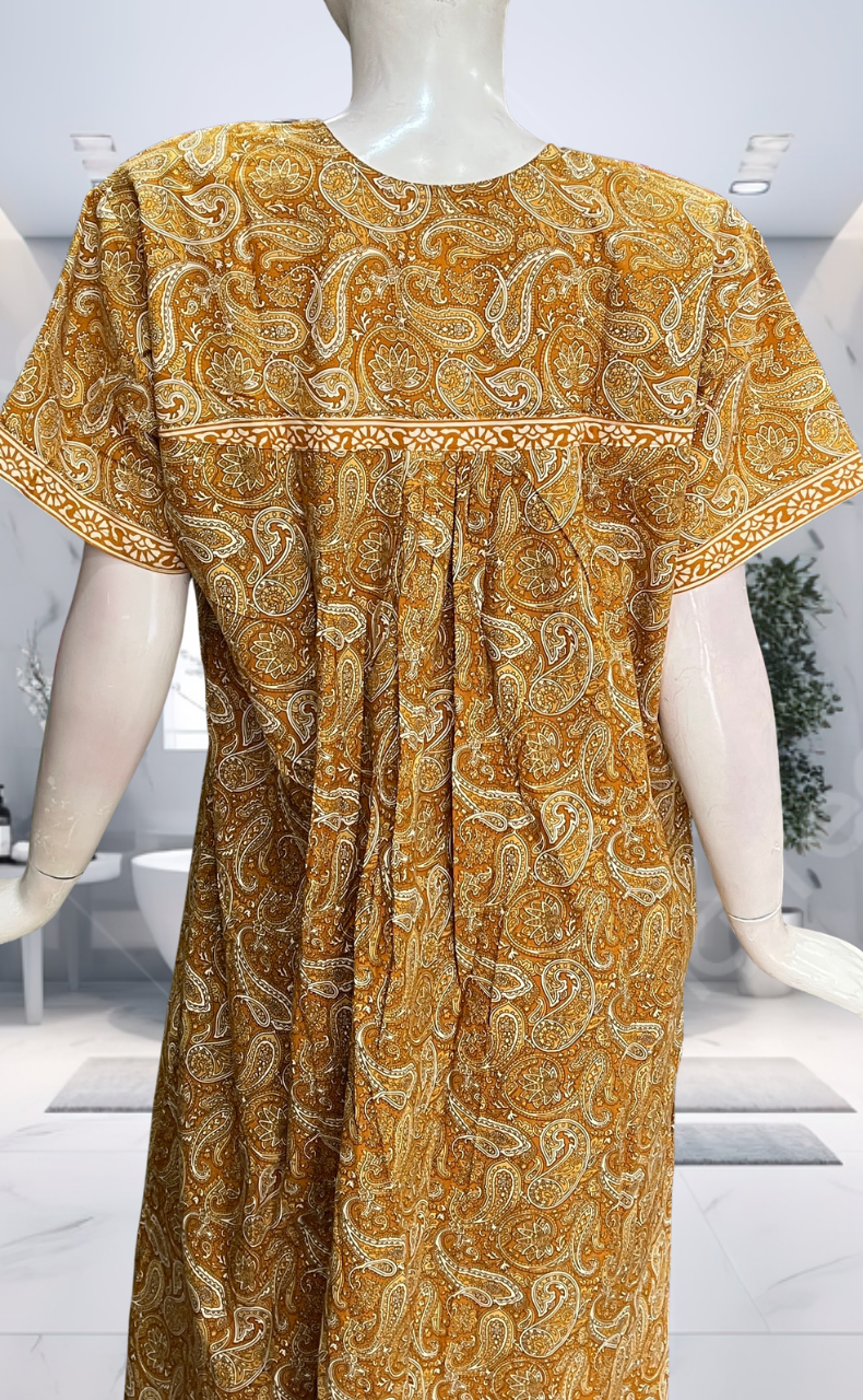 Yellow Paisley Print Pure Cotton Nighty. Pure Durable Cotton | Laces and Frills