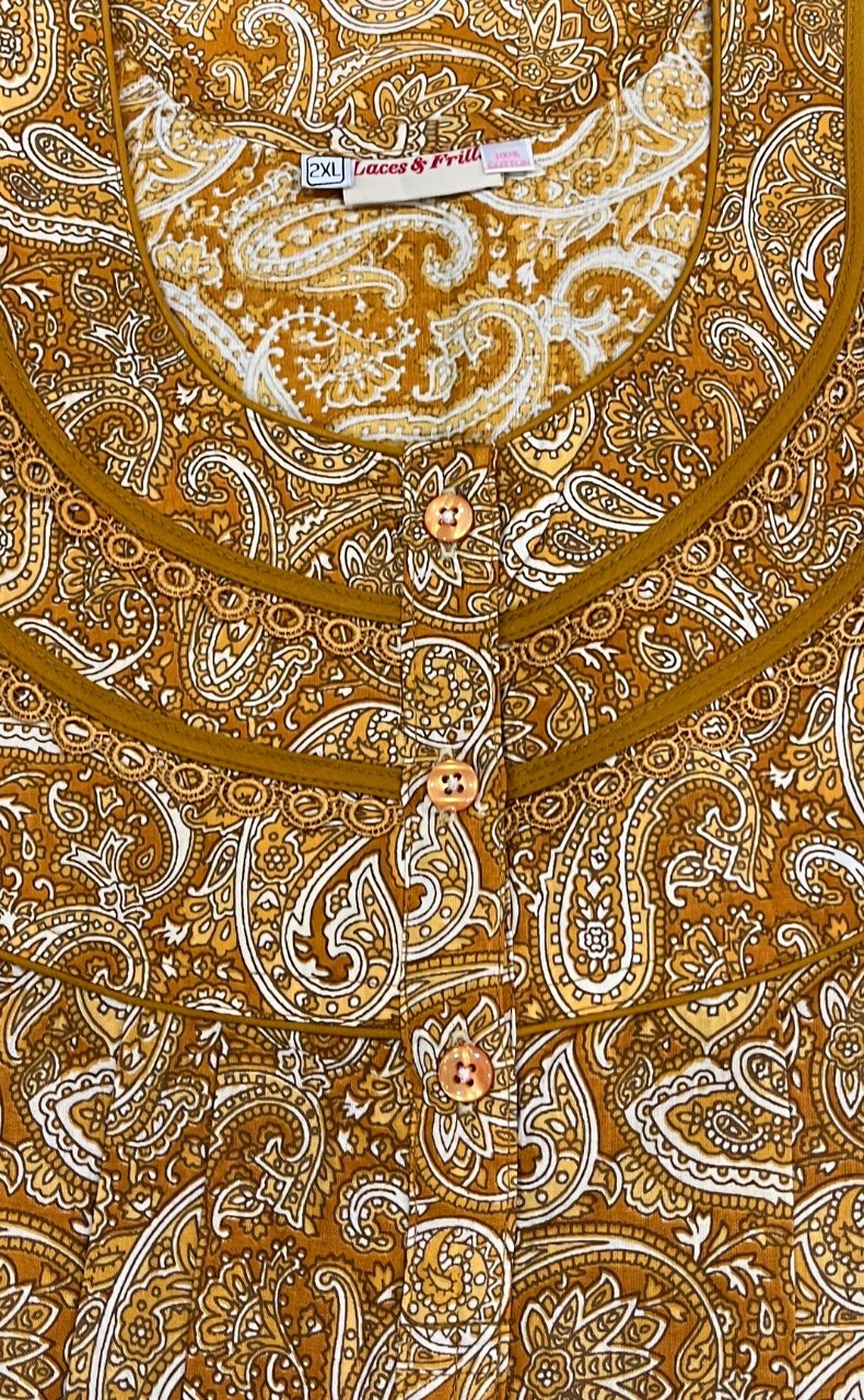 Yellow Paisley Print Pure Cotton Nighty. Pure Durable Cotton | Laces and Frills