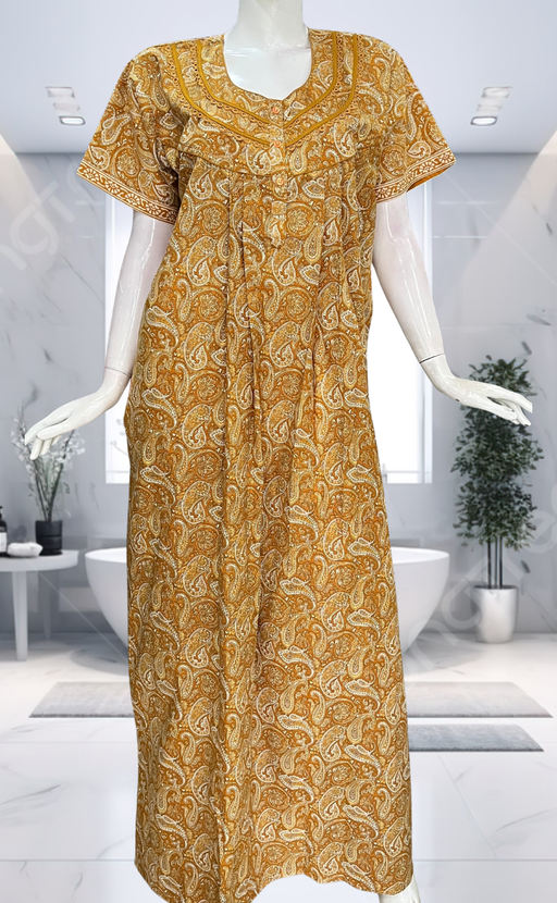 Yellow Paisley Print Pure Cotton Nighty. Pure Durable Cotton | Laces and Frills - Laces and Frills