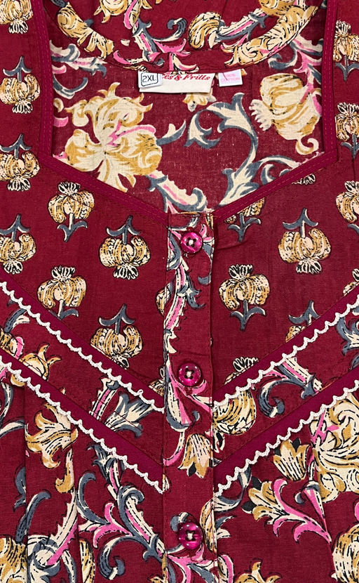 Maroon Garden Pure Cotton Nighty. Pure Durable Cotton | Laces and Frills - Laces and Frills