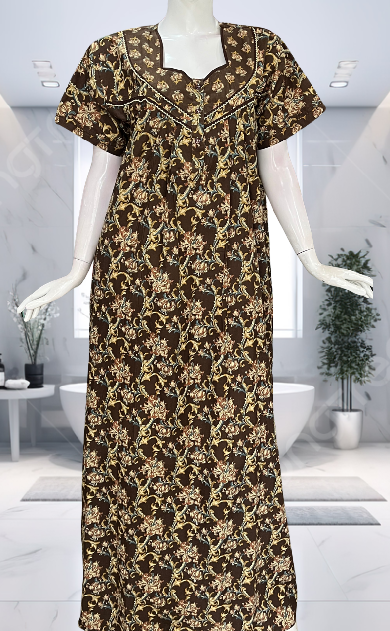 Brown Garden Pure Cotton Nighty. Pure Durable Cotton | Laces and Frills