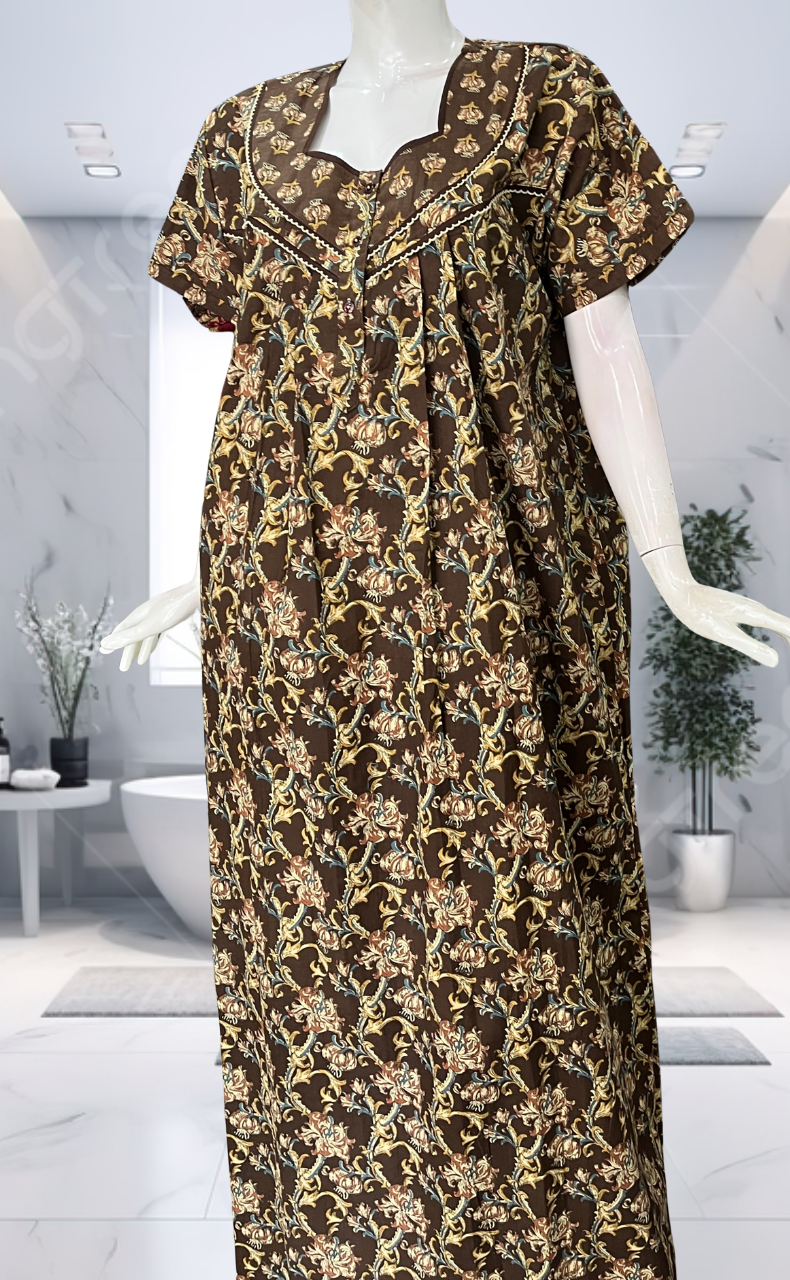 Brown Garden Pure Cotton Nighty. Pure Durable Cotton | Laces and Frills