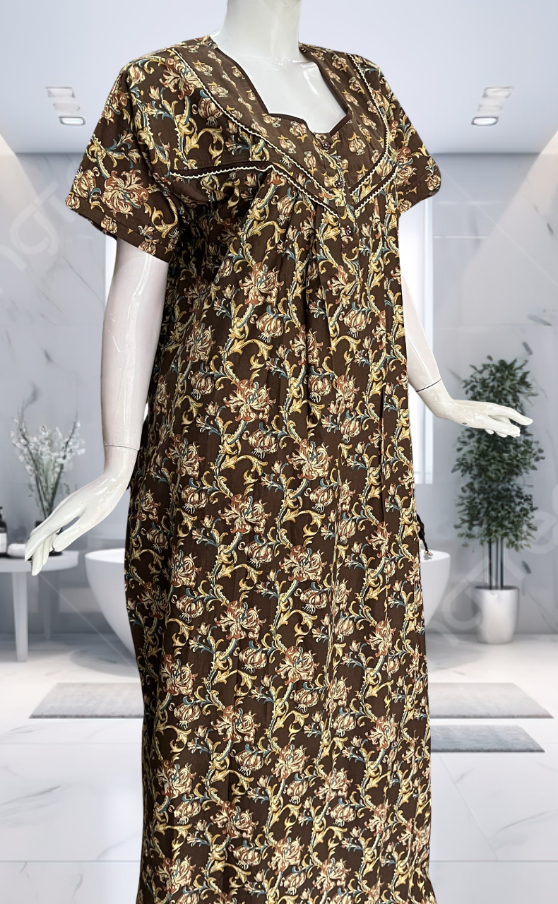 Brown Garden Pure Cotton Nighty. Pure Durable Cotton | Laces and Frills