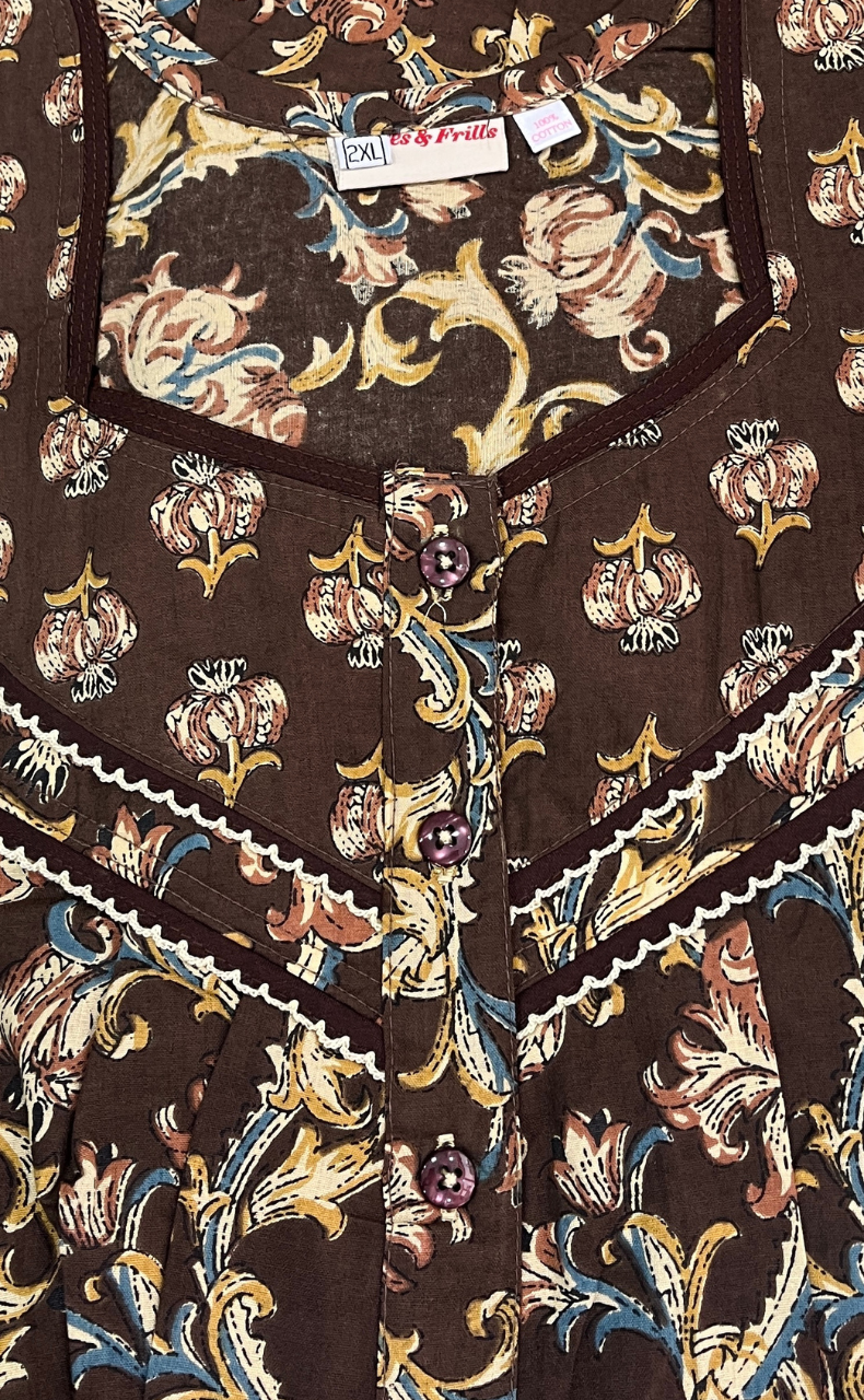 Brown Garden Pure Cotton Nighty. Pure Durable Cotton | Laces and Frills