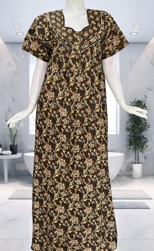 Brown Garden Pure Cotton Nighty. Pure Durable Cotton | Laces and Frills - Laces and Frills