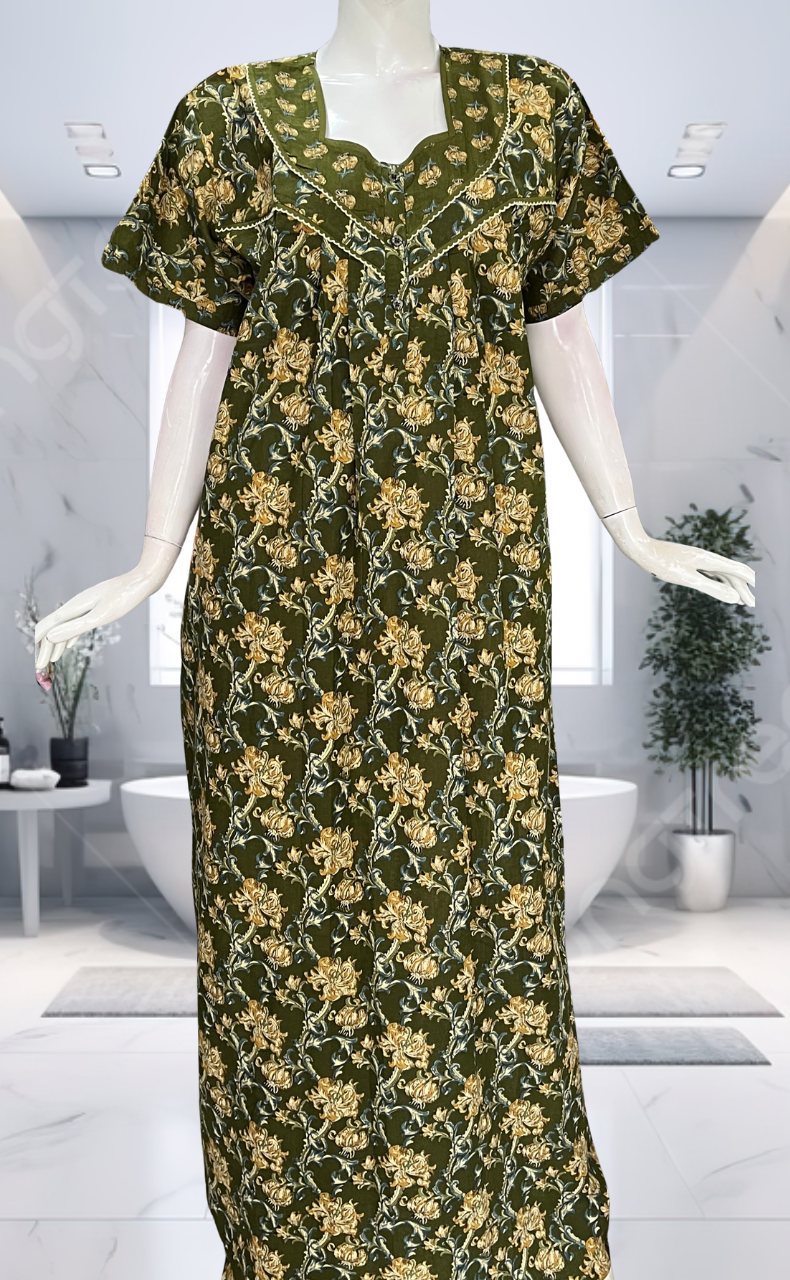 Green Garden Pure Cotton Nighty. Pure Durable Cotton | Laces and Frills - Laces and Frills