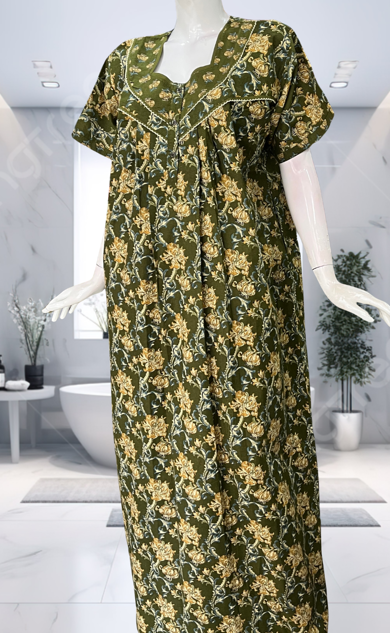Green Garden Pure Cotton Nighty. Pure Durable Cotton | Laces and Frills - Laces and Frills