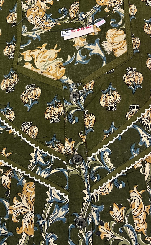 Green Garden Pure Cotton Nighty. Pure Durable Cotton | Laces and Frills - Laces and Frills