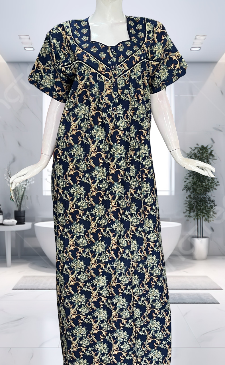 Blue Garden Pure Cotton Nighty. Pure Durable Cotton | Laces and Frills - Laces and Frills