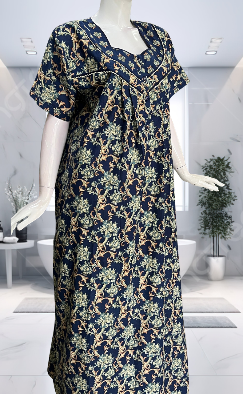 Blue Garden Pure Cotton Nighty. Pure Durable Cotton | Laces and Frills - Laces and Frills