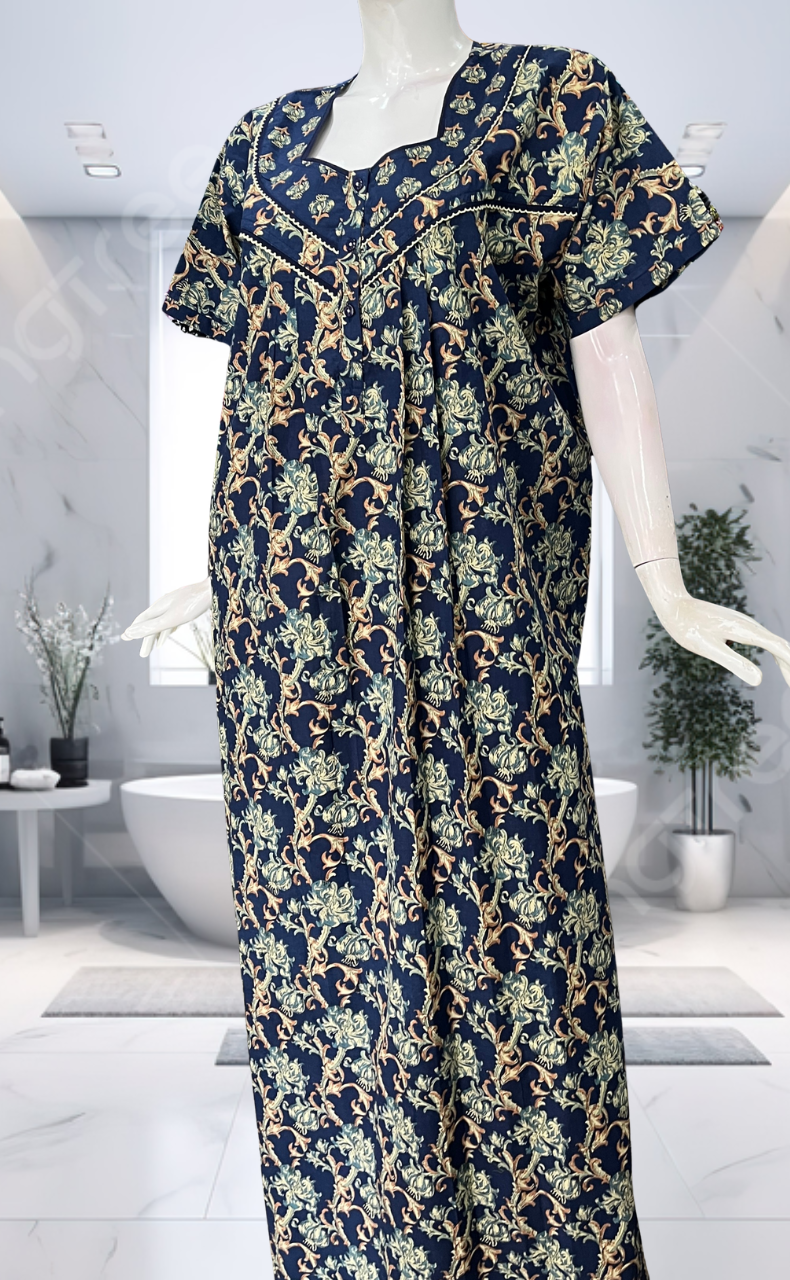 Blue Garden Pure Cotton Nighty. Pure Durable Cotton | Laces and Frills - Laces and Frills