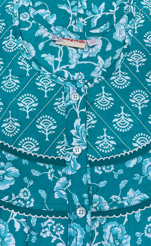 Sea Green Garden Pure Cotton Nighty. Pure Durable Cotton | Laces and Frills - Laces and Frills