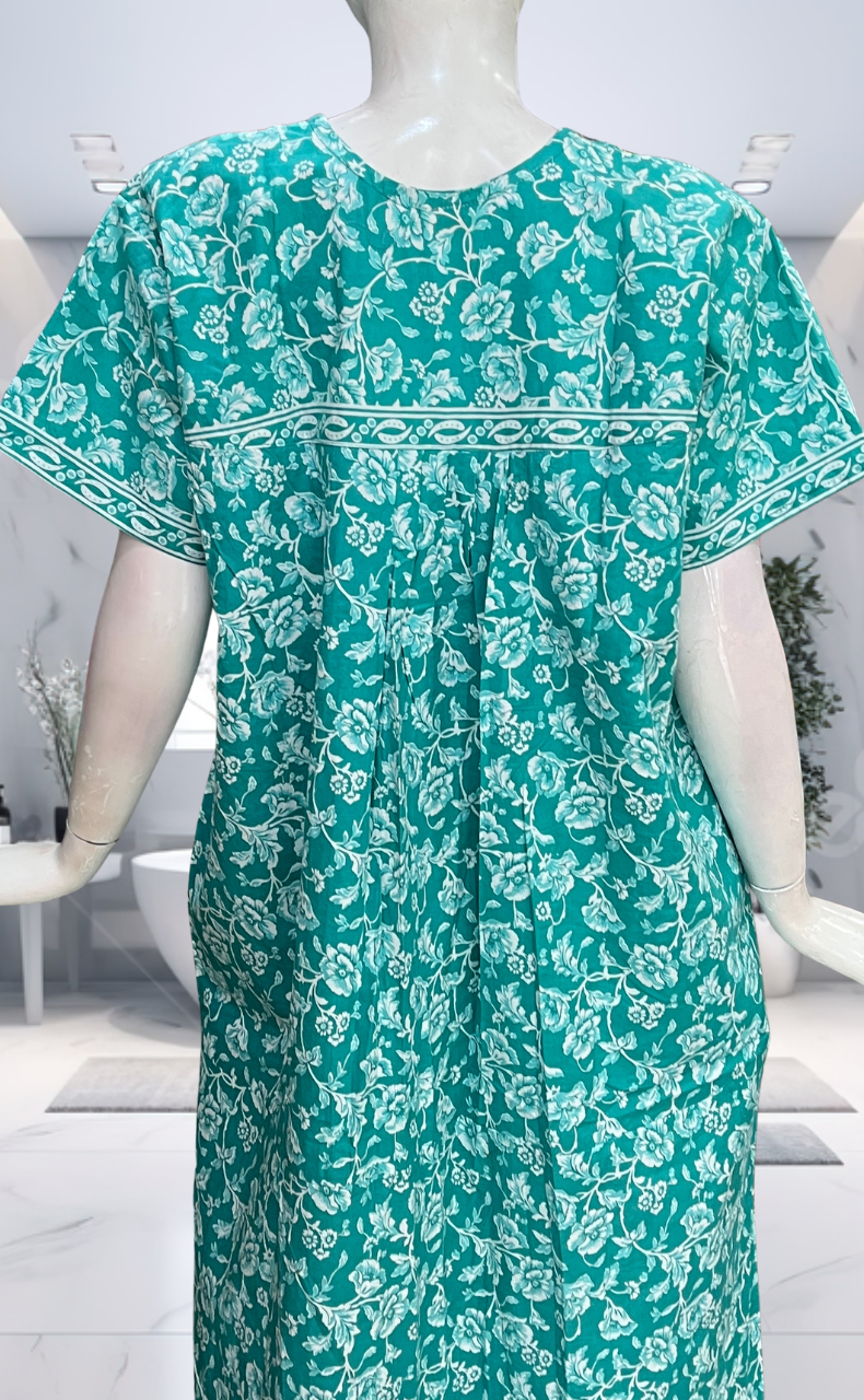 Sea Green Garden Pure Cotton Nighty. Pure Durable Cotton | Laces and Frills