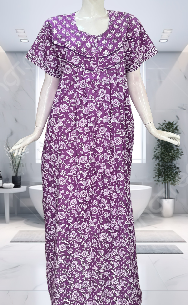 Lavender Garden Pure Cotton Nighty. Pure Durable Cotton | Laces and Frills