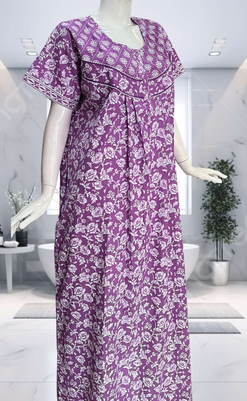 Lavender Garden Pure Cotton Nighty. Pure Durable Cotton | Laces and Frills