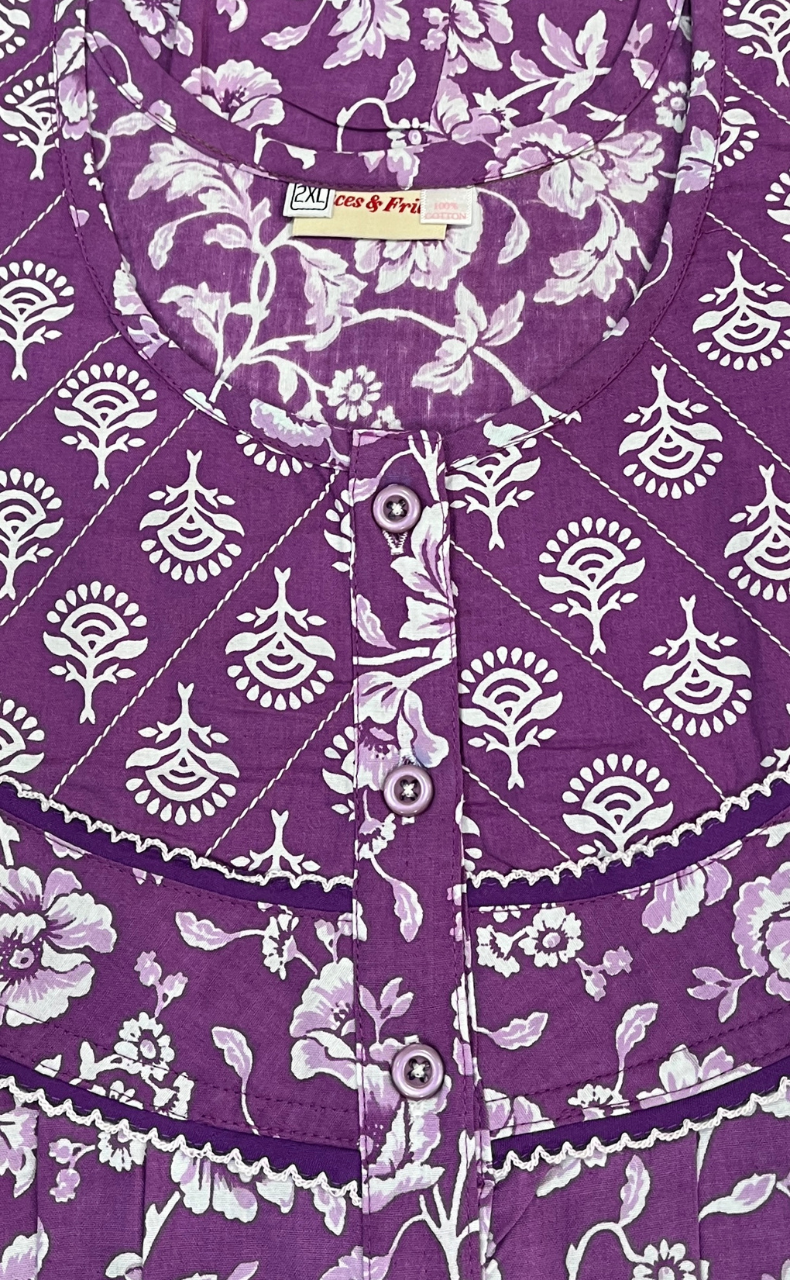 Lavender Garden Pure Cotton Nighty. Pure Durable Cotton | Laces and Frills