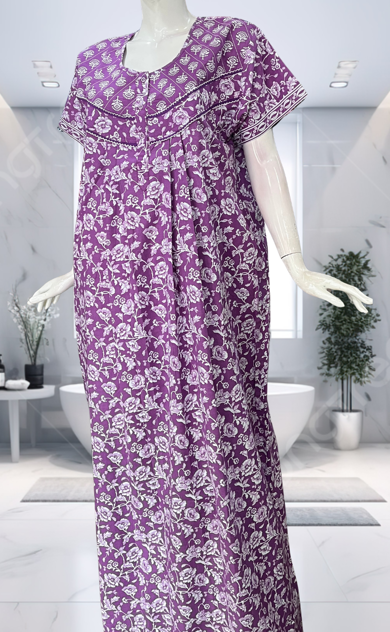 Lavender Garden Pure Cotton Nighty. Pure Durable Cotton | Laces and Frills