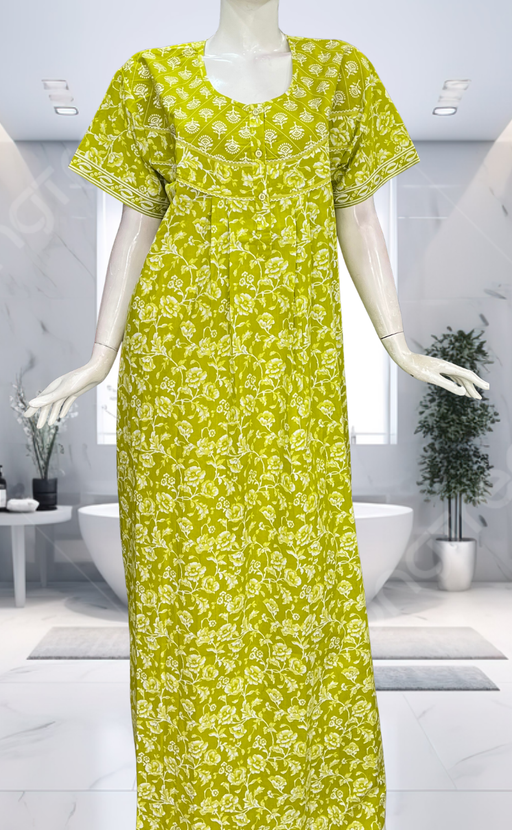 Lime Green Garden Pure Cotton Nighty. Pure Durable Cotton | Laces and Frills - Laces and Frills