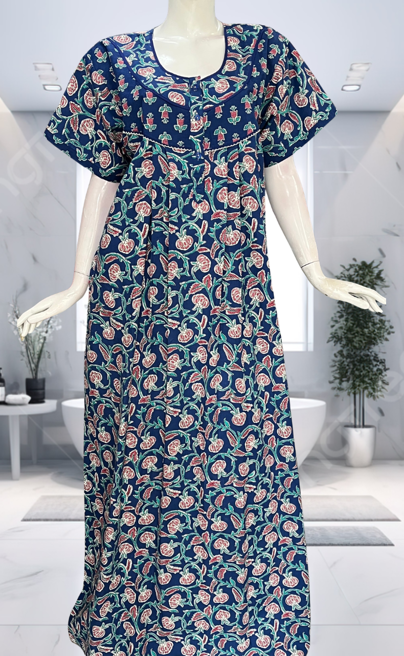Blue Garden Pure Cotton Nighty. Pure Durable Cotton | Laces and Frills