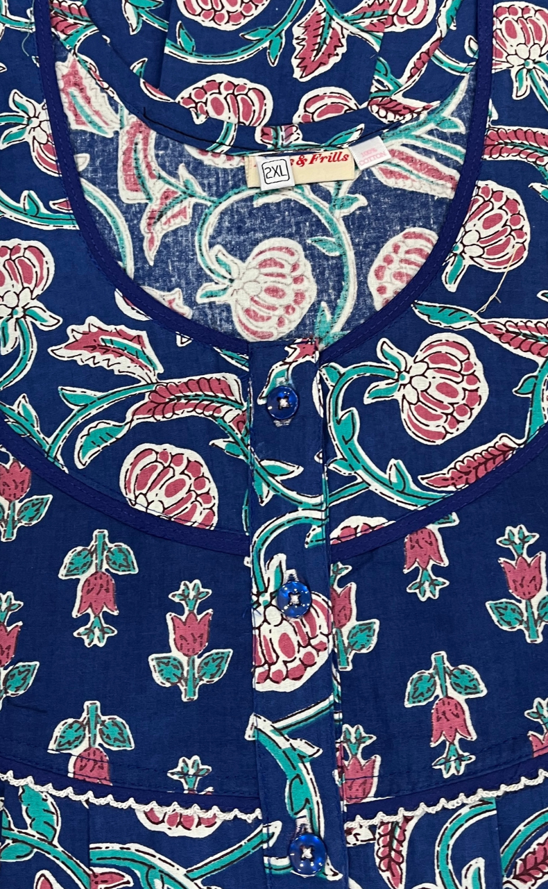 Blue Garden Pure Cotton Nighty. Pure Durable Cotton | Laces and Frills