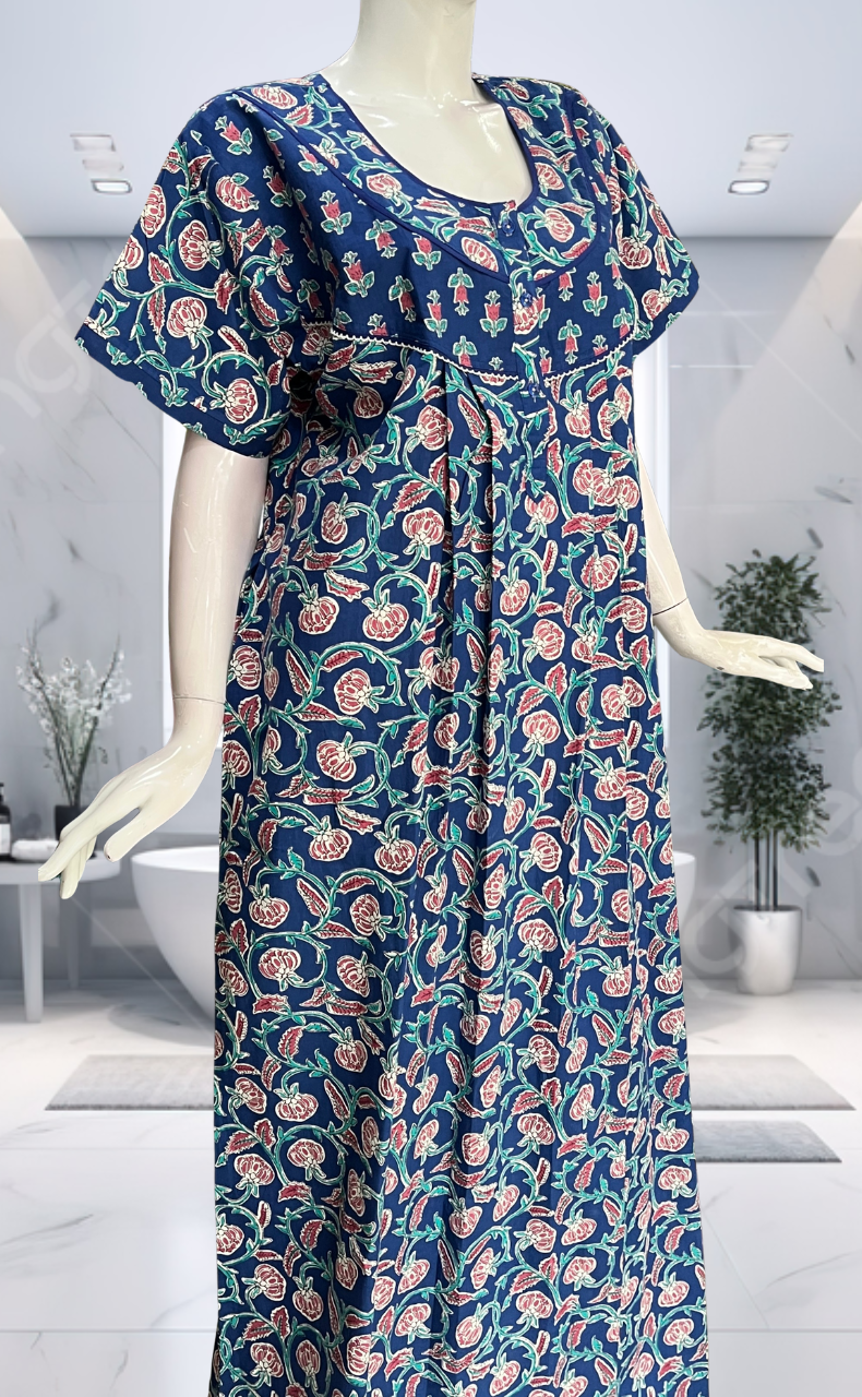 Blue Garden Pure Cotton Nighty. Pure Durable Cotton | Laces and Frills