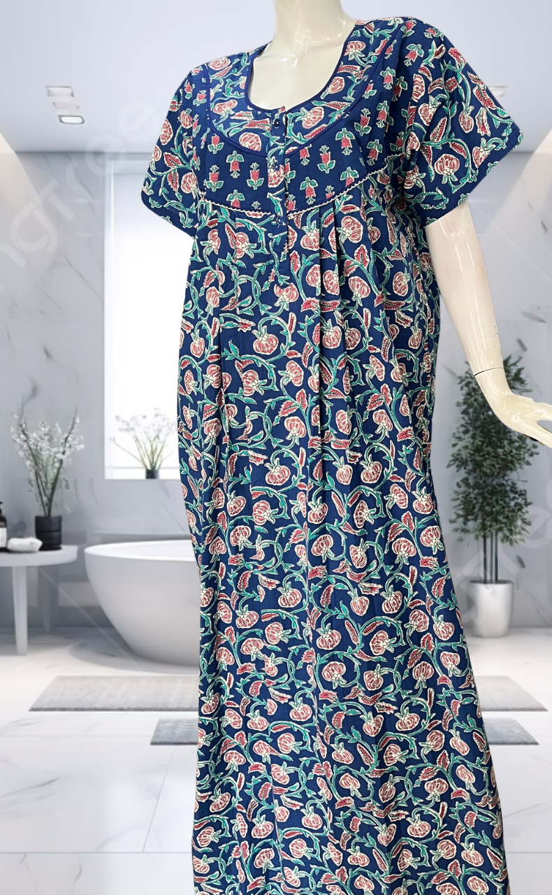 Blue Garden Pure Cotton Nighty. Pure Durable Cotton | Laces and Frills