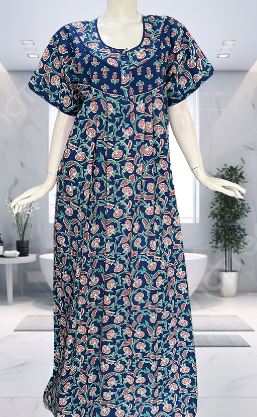 Blue Garden Pure Cotton Nighty. Pure Durable Cotton | Laces and Frills - Laces and Frills