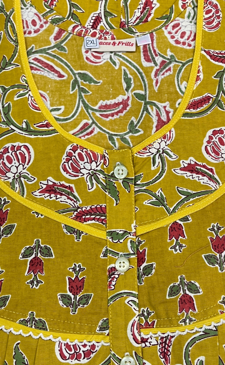 Yellow Garden Pure Cotton Nighty. Pure Durable Cotton | Laces and Frills