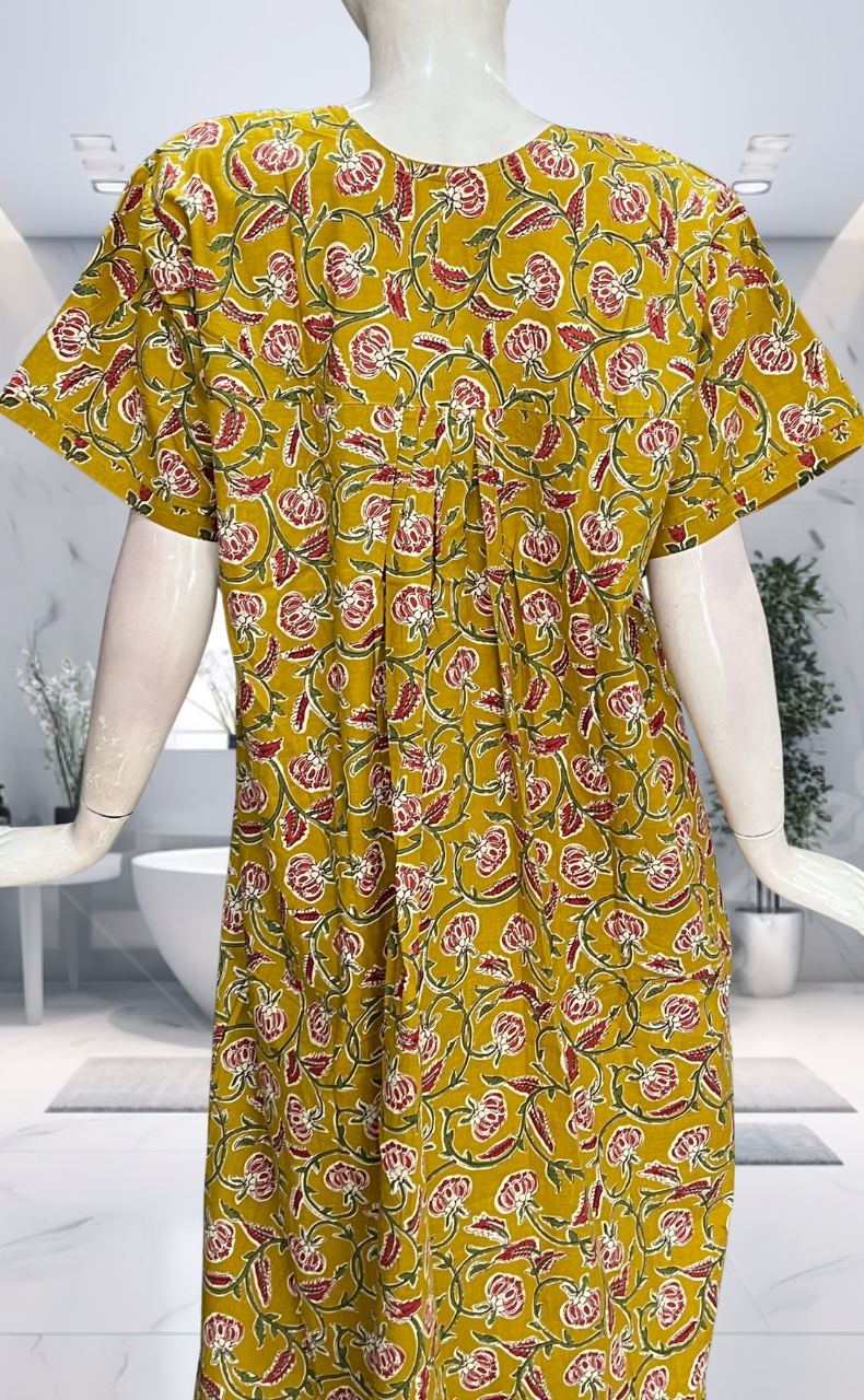 Yellow Garden Pure Cotton Nighty. Pure Durable Cotton | Laces and Frills