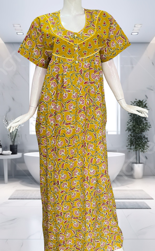 Yellow Garden Pure Cotton Nighty. Pure Durable Cotton | Laces and Frills - Laces and Frills
