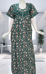 Teal Green Garden Pure Cotton Nighty. Pure Durable Cotton | Laces and Frills - Laces and Frills