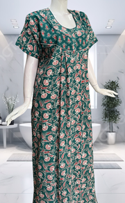 Teal Green Garden Pure Cotton Nighty. Pure Durable Cotton | Laces and Frills - Laces and Frills