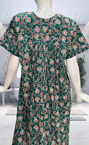 Teal Green Garden Pure Cotton Nighty. Pure Durable Cotton | Laces and Frills - Laces and Frills