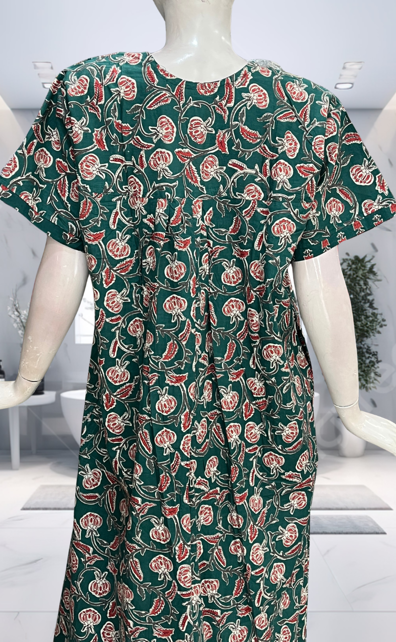 Teal Green Garden Pure Cotton Nighty. Pure Durable Cotton | Laces and Frills - Laces and Frills